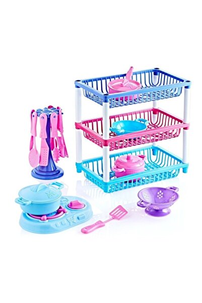 Shoplandu Kız Çocuk Oyuncak 3 Katlı Sepetli Mutfak Seti - Anaokulu Kreş Mutfa...