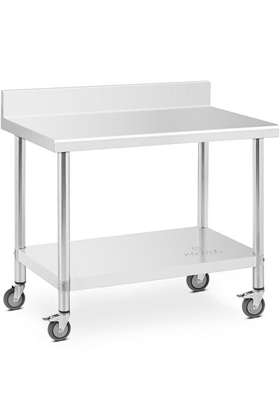 Royal Catering Stół blat roboczy przyścienny z rantem na kółkach 1 półka 100 x 60 cm do 155 kg