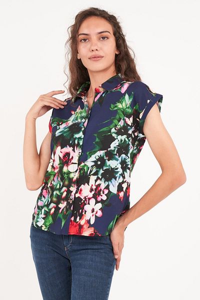 Timeout Camasa dama maneca scurta cu imprimeu floral