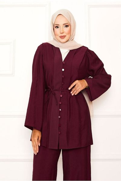 BELLUNI COLLECTION Birt Buttoned Mobile Belted Double Suit Claret Red
