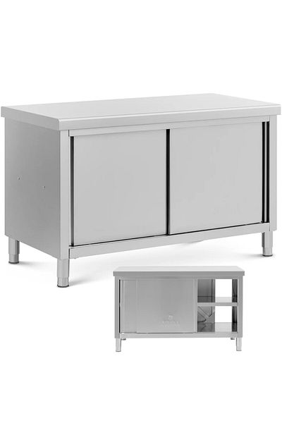 Royal Catering Stół blat roboczy centralny z szafką przelotową STAL 140 x 70 cm