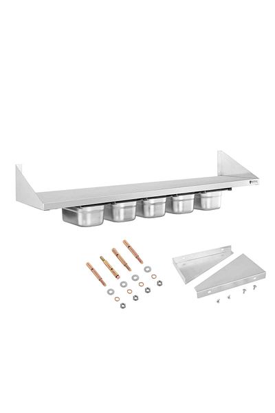 Royal Catering Raft de perete suspendat pe console din oțel inoxidabil cu recipiente GN1/4