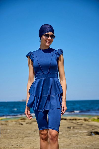 Starinci Mayo Ημικλειστό μαγιό Lycra μανίκι Fulya Tesettür Indigo INDIGO