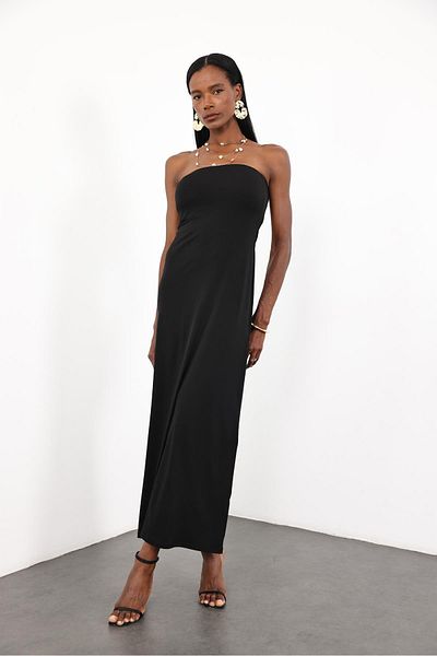 5in1Canpolat Μαύρο Στράπλες Φόρεμα Bodycon