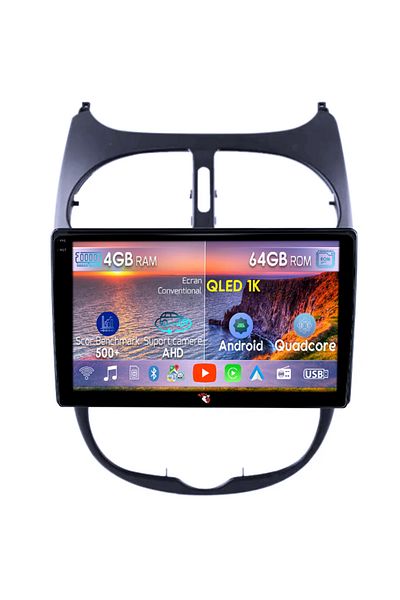navi-it Navigatie dedicata Peugeot 206 2004-2008, 4GB RAM 64GB ROM, Octacore, Android 14, Display QLED 1K 9"