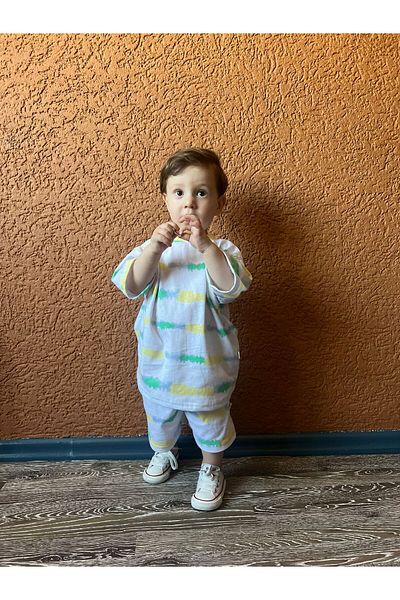 BabyDia White Bathing Pattern Shorts Oversize Set