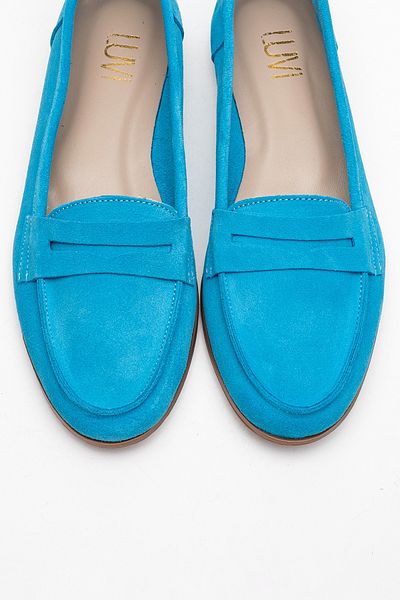 LuviShoes F02 Pantofi de damă din piele naturală din piele intoarsa albastru deschis