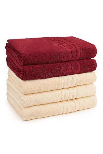 Plush Set 5 Towels Ivory Burgundy 50x90cm 100% Cotton 550gsm