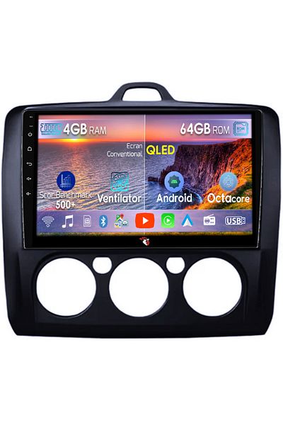 navi-it Dedicated navigation Focus 2004-2011 Manual Climate, Black, 4GB RAM 64GB ROM, Octacore, Android 14, Di