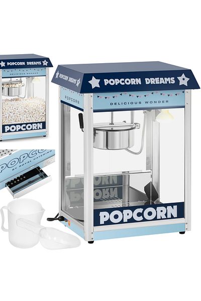 Royal Catering Aparat automat de popcorn retro TEFLON 1600 W 5-6 kg/h - albastru