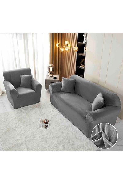 trendyhome Velvet Elastic Cover, 3-Seater Sofa, UNI, Dark Grey, J244089