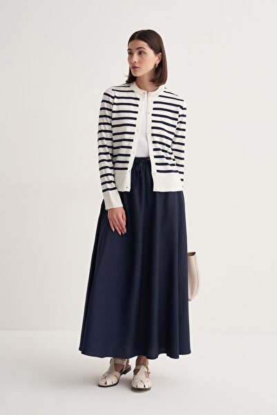EBU Prive Kadın Cupra Dökümlü Pamuklu Kloş Etek Lacivert