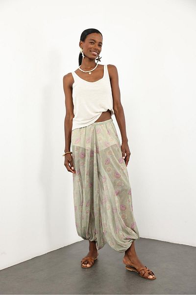 5in1Canpolat Green Chiffon Baggy Trousers 2547