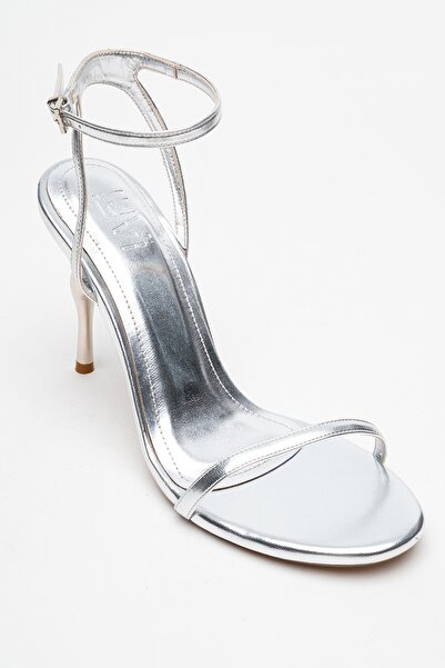 LuviShoes JASMİN Gümüş Cilt Tek Bantlı Kadın Topuklu Ayakkabı