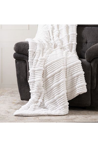 Boutique Blanche Contrast ribs jacquard flannel blanket 150*200cm white