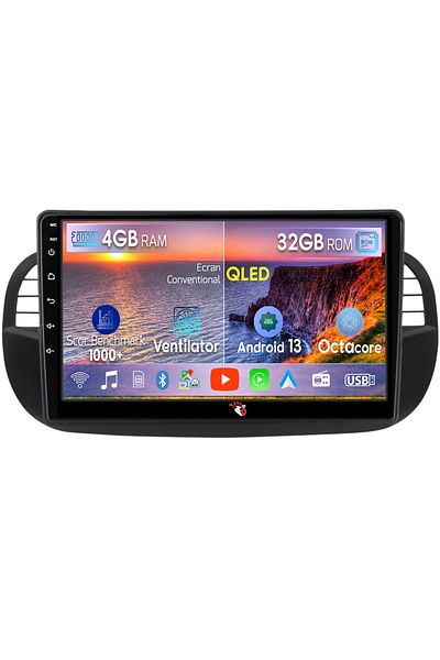 navi-it Dedicated navigation Fiat 500, 4GB RAM 32GB ROM, Android 13, 9" display, Internet, Applications, Waze