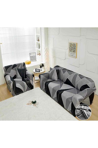 trendyhome Elastic Cover with Arms, 3-Seater Sofa, Grey/Black, J14836