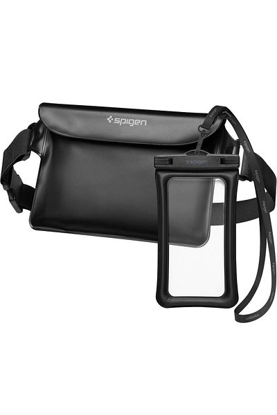 Spigen 2w1 Zestaw wodoodporny saszetka nerka 22x15cm + etui na telefon czarny