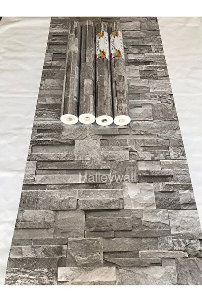 halleywall 58-3 doğal taş görünümlü gri 3d duvar kağıdı
