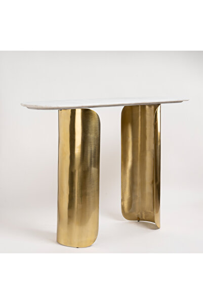 homez طاولة رخام بقاعدة ألومنيوم ذهبية 110*31*75 سم