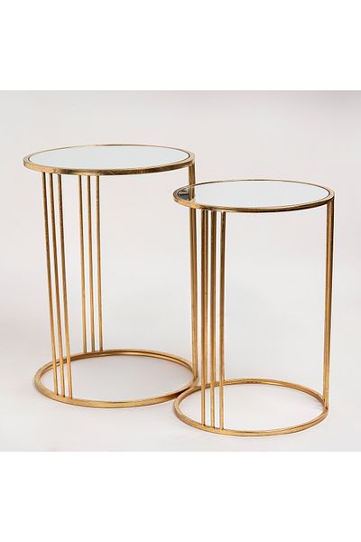 Generic Side Table Set Of 2 Gold With Mirror Top Big