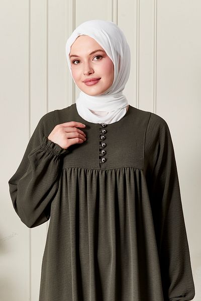 fistan Shirring Robadan Μπροστινά κουμπιά από ύφασμα βισκόζης Φόρεμα προσευχής για μητρικό φόρεμα