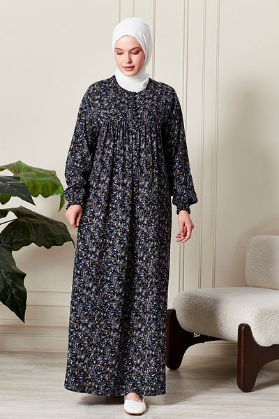 fistan Shirred Robadan Buttoned Front Viscose Fabric Tesseture Clothing Mother Dress Prayer Dress