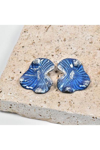 NARRU Handmade earrings, blue, navy and silver, Antheia 6