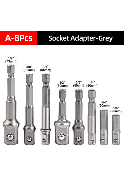 Choice33 مجموعة رؤوس مثقاب رمادية اللون مكونة من 8 قطع، مقاسات 1/4 بوصة، 3/8 ...