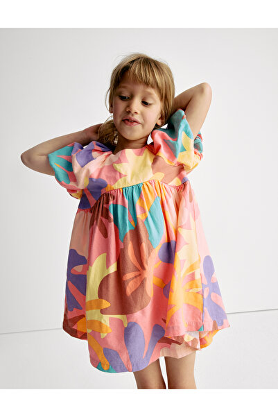 Marks & Spencer Desenli Kısa Kabarık Kollu Dokuma Elbise (2-8 Yaş)