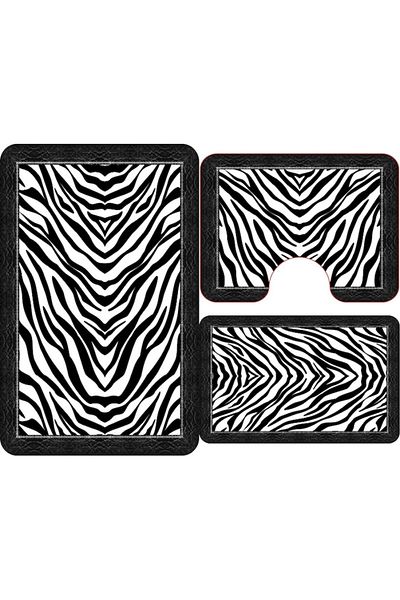OEM Set 3 covoare de baie, imprimeu zebră, antiderapante, 50x60cm, 50x80cm, 60x100cm, multicolore