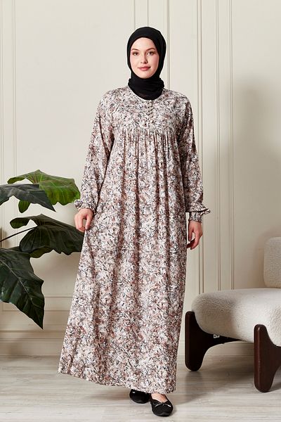 fistan Shirred Robadan Buttoned Front Viscose Fabric Tesseture Clothing Mother Dress Prayer Dress
