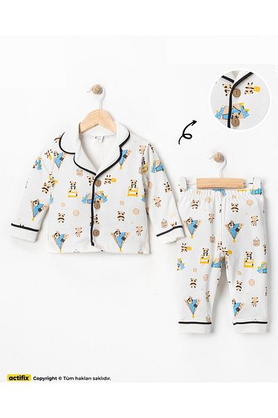 ENİA BABY 100% Cotton Double Breasted Collar Front Buttoned Seasonal Baby Pajama Set