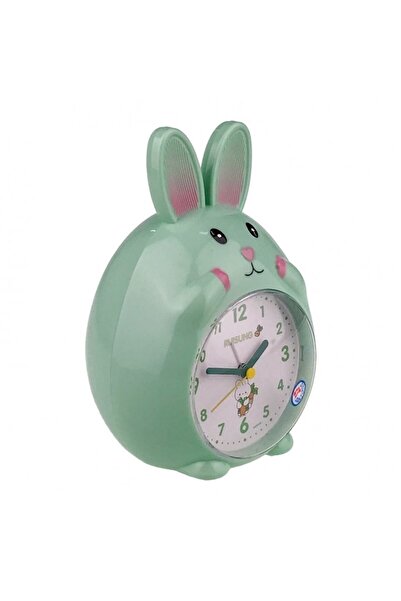 OEM Ceas de Masa Iepuras, Plastic, Cifre Arabe, Lumina si Muzica, 13x19cm, Verde Ou de Rata