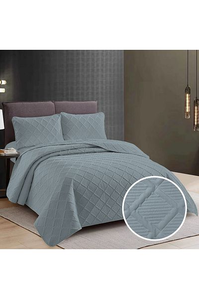 Pucioasa Plain Bedspread + 2 Pillowcases - Grey