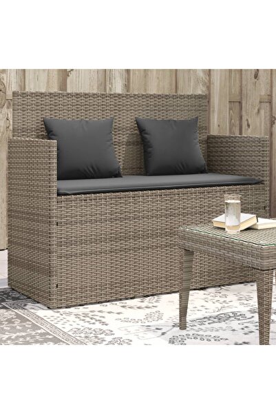 vidaxl مقعد حديقة مع وسائد من البولي راتان الرمادي