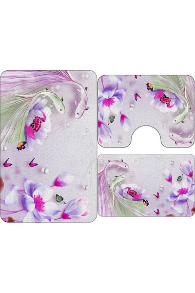 OEM Set 3 Bath Rugs, Spring Print, Anti-Slip, Multicolor