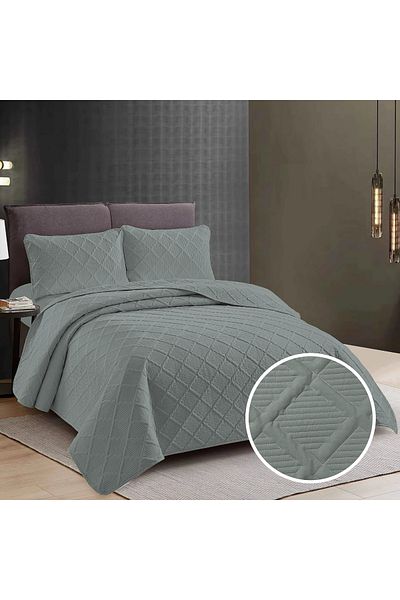 Pucioasa Plain Bedspread + 2 Pillowcases - Warm Gray