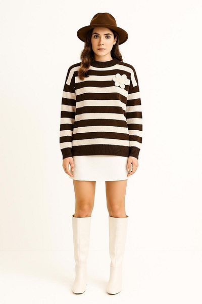 AGD COLLECTİON Striped Oversize Sweater