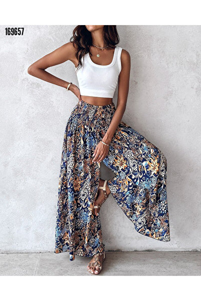 Modayakamoz Women's Elasticated Single Jersey Trouser Skirt High Waist Patterned