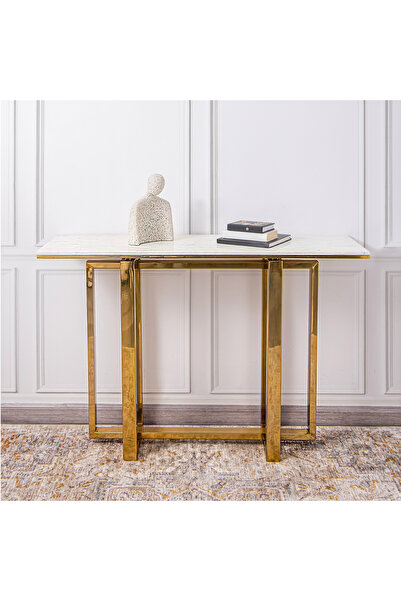 Generic وحدة تحكم من الفولاذ المقاوم للصدأ مع سطح رخامي ذهبي 120*38*80 سم