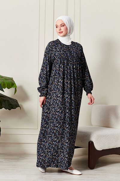 fistan Shirred Robadan Buttoned Front Viscose Fabric Tesseture Clothing Mother Dress Prayer Dress