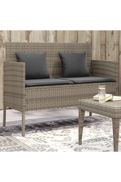 vidaxl مقعد حديقة مع وسائد من البولي راتان الرمادي