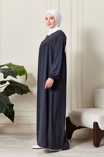fistan Shirring Robadan Μπροστινά κουμπιά από ύφασμα βισκόζης Φόρεμα προσευχής για μητρικό φόρεμα