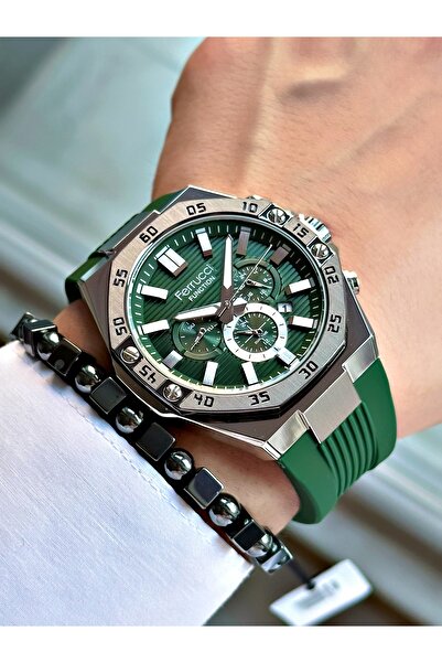 Ferrucci Green Silicone Men's Wristwatch with Function Green Dial
