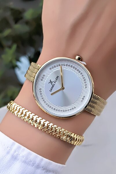 Daniel Klein Original Steel Cord Large Case Gold Color Women's Wristwatch Gua...