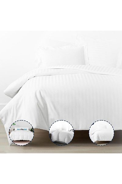 INFINI HOMES Microfiber Duvet | Double Size | White | Soft, Lightweight, and Luxurious | Stripe Patt