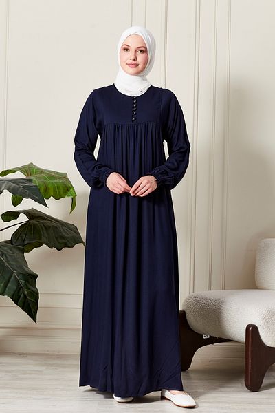 fistan Shirred Robadan Buttoned Front Viscose Fabric Tesseture Clothing Mother Dress Prayer Dress