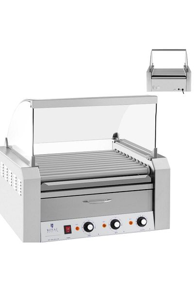 Royal Catering Grătar cu role cu capac și sertar de încălzire pentru chifle 20 cârnați HotDog 2600W 230V