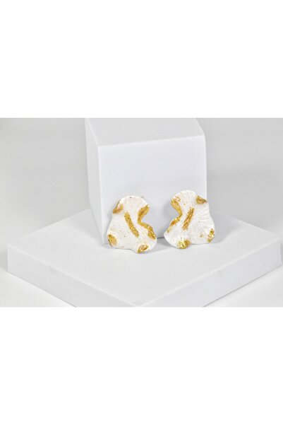 NARRU Cercei lucrati manual, alb perlat si auriu, Antheia 8